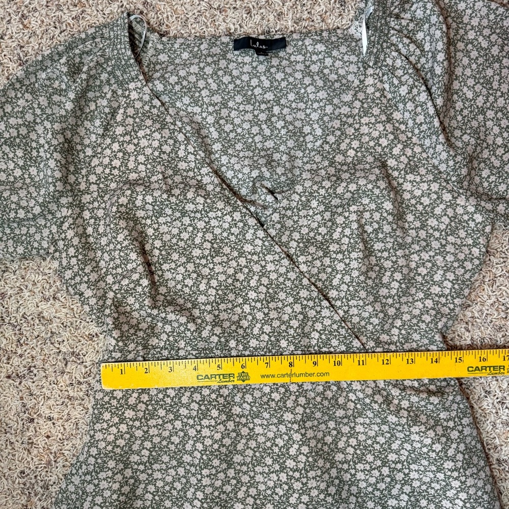 Lulus X Lush Times With You Sage Green Floral Print Puff Sleeve Midi Dress Large - Picture 9 of 15